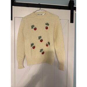 Vintage NORDSTROM Strawberries Shetland Wool Size 38 Cream Sweater *read‎